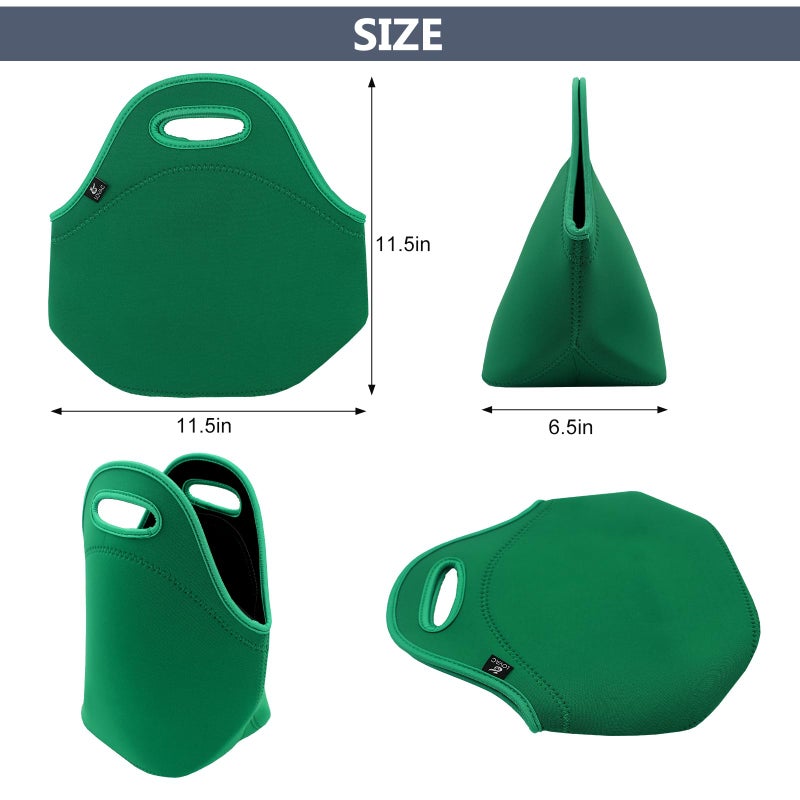 LOVAC Neoprene Lunch Bag, Thick Insulated Lunch Bag - Durable & Waterproof Lunch Tote With Zipper For Outdoor Travel Work (Green) - Image 2